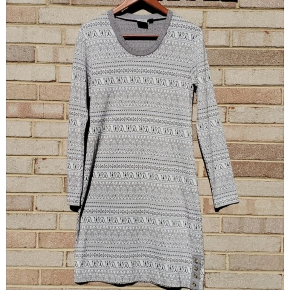 Kavu Gretta Long Sleeve Dress Tribal Aztec Print Size Medium Gray